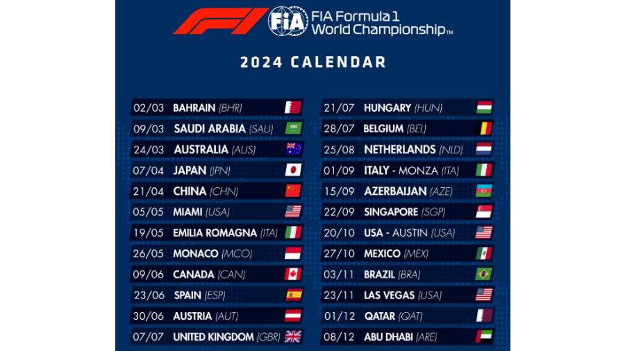 Fórmula 1 confirma calendário de 2024 com 24 corridas; veja como